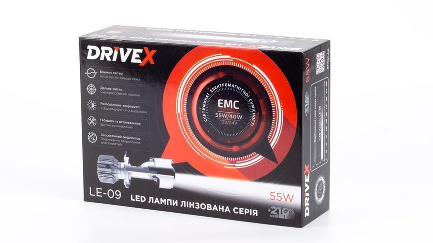 DriveX LE-09 HB3/9005 6000K 55W 9-36V світлодіодні лампи з лінзою 000001702 фото