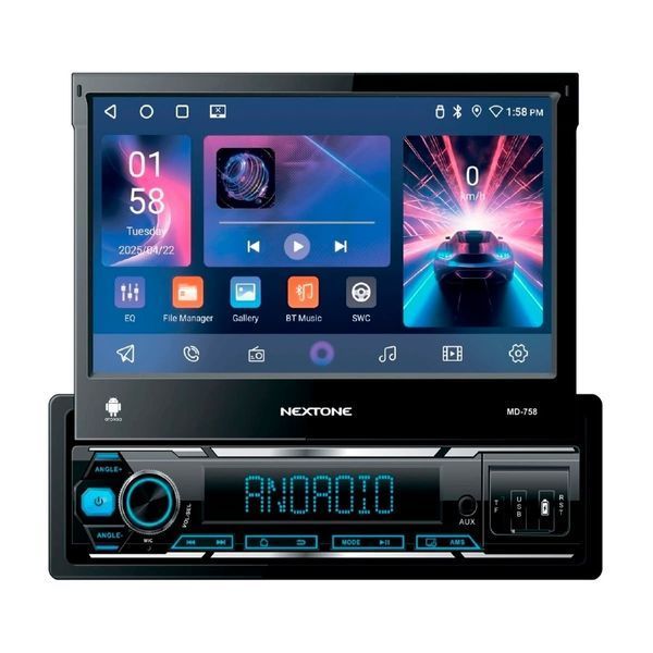 Магнітола 1DIN Nextone MD-758 v2 7 дюймів з виїзним екраном 4x50W Android 10, 2/64 ГБ, 4 ядра, Bluetooth, GPS, CarPlay, Android Auto 000002135 фото