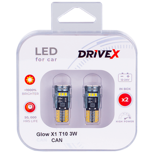 Комплект светодиодных LED ламп DriveX Glow X1 T10 12-24V 3W CAN 400Lm W5W &Oslash;10 мм 000001772 фото