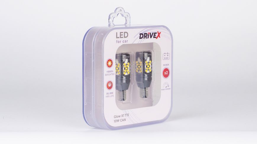 Комплект светодиодных LED ламп DriveX Glow X1 T15 12-24V 10W CAN 1000Lm W16W &Oslash;10 мм 000001773 фото