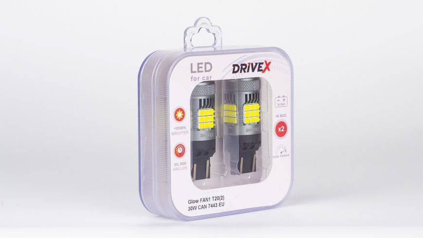 Комплект светодиодных LED ламп DriveX Glow FAN1 T20(2) 9-48V 30W CAN 3000Lm 7443/W21/5W &Oslash;16 мм EU 000001775 фото