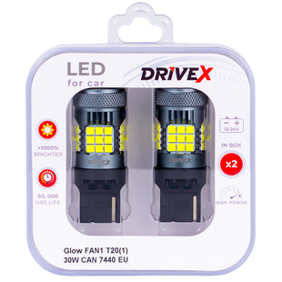 Комплект світлодіодних LED ламп DriveX Glow FAN1 T20(1) 9-48V 30W CAN 3000Lm 7440/W21W &Oslash;16 мм EU 000001776 фото