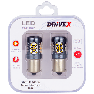 Комплект світлодіодних LED ламп DriveX Glow X1 S25(1) Жовта 12-24V 10W CAN 1200Lm 1156/P21W BA15S &Oslash;15 мм 000001778 фото