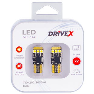 Комплект світлодіодних LED ламп DriveX T10-202 3030-6 9-48V CAN W5W &Oslash;10 мм 000001836 фото