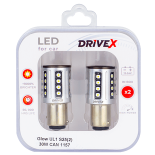 Комплект світлодіодних LED ламп DriveX Glow UL1 S25(2) 9-48V 30W CAN 2600Lm 1157/P21/5W BAY15D &Oslash;15 мм 000001970 фото
