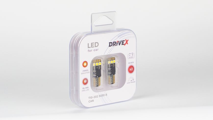 Комплект светодиодных LED ламп DriveX T10-202 3030-6 9-48V CAN W5W &Oslash;10 мм 000001836 фото