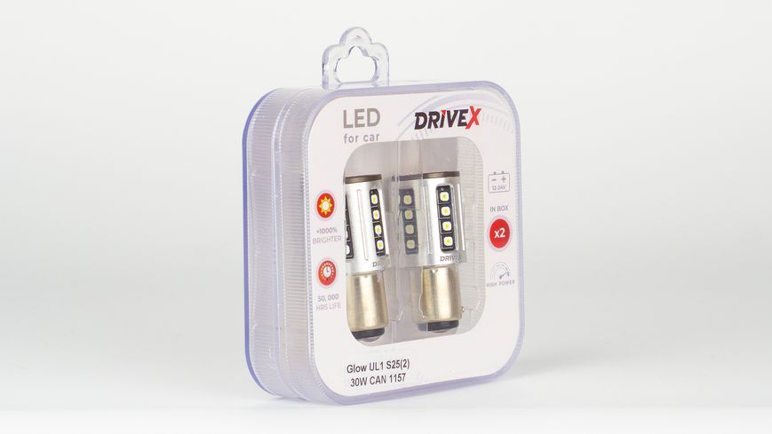 Комплект світлодіодних LED ламп DriveX Glow UL1 S25(2) 9-48V 30W CAN 2600Lm 1157/P21/5W BAY15D &Oslash;15 мм 000001970 фото