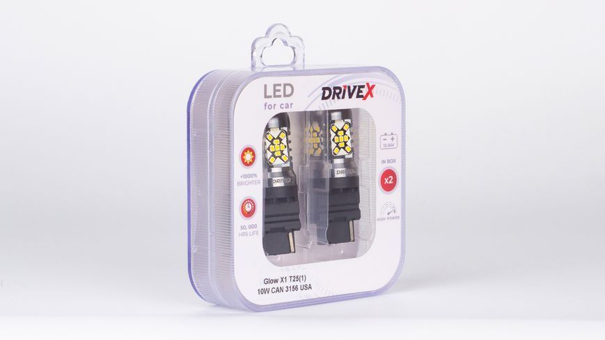 Комплект светодиодных LED ламп DriveX Glow X1 T25(1) 12-24V 10W CAN 1200Lm 3156/P27W &Oslash;16 мм USA 000001780 фото
