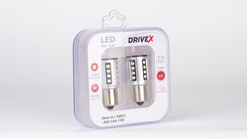 Комплект светодиодных LED ламп DriveX Glow UL1 S25(1) 9-48V 30W CAN 2600Lm 1156/P21W BA15S &Oslash;15 мм 000001969 фото