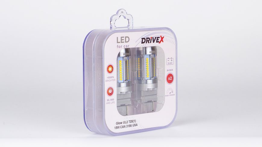 Комплект світлодіодних LED ламп DriveX Glow UL2 T25(1) 12V 15W CAN 2600Lm 3156/P27W &Oslash;16 мм USA 000001971 фото