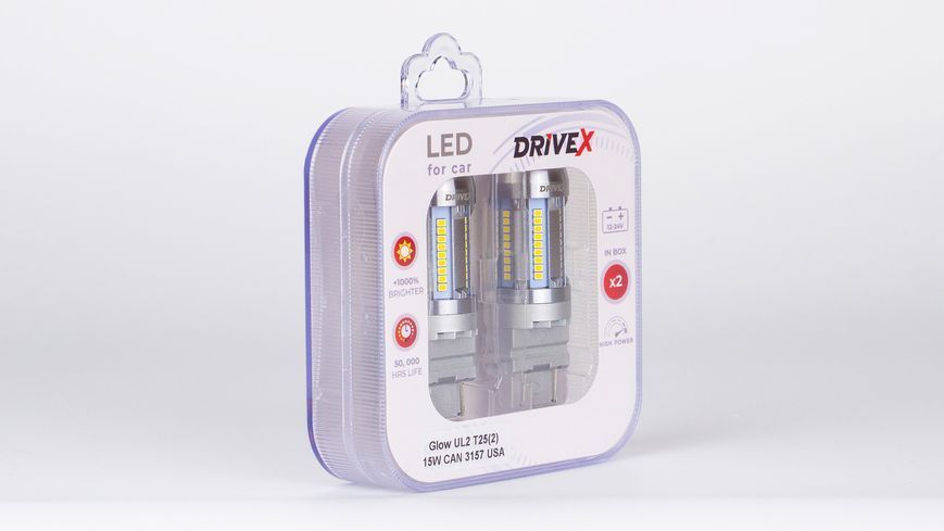 Комплект світлодіодних LED ламп DriveX Glow UL2 T25(2) 12V 15W CAN 2600Lm 3157/P27/7W &Oslash;16 мм USA 000001972 фото